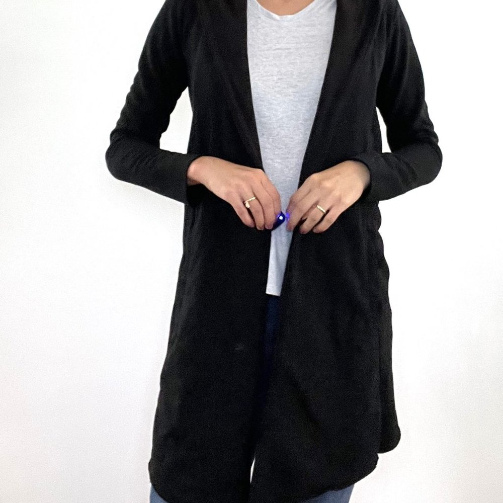 H&M DIVIDED Hooded Open Front Long Sweatshirt, Raw Hem, Black, XS